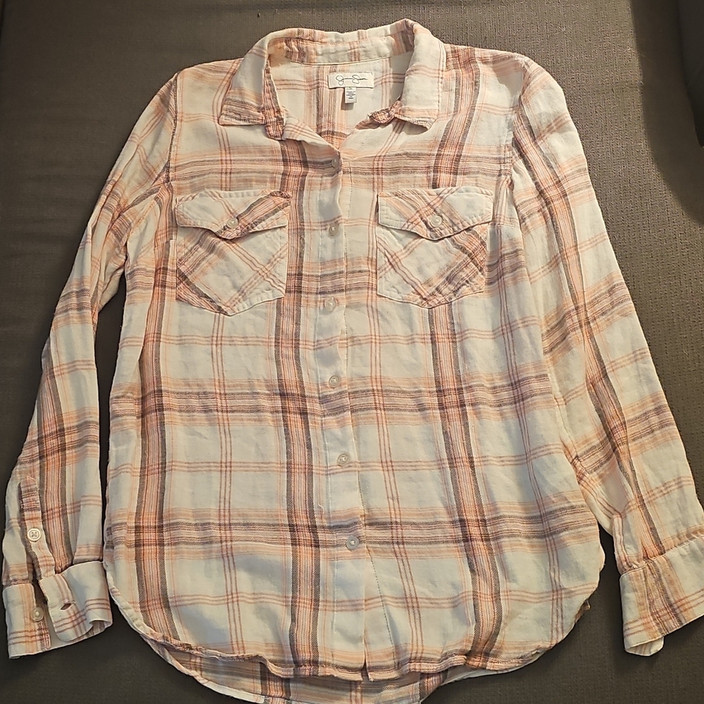 Jessica Simpson Coral Checkered Top